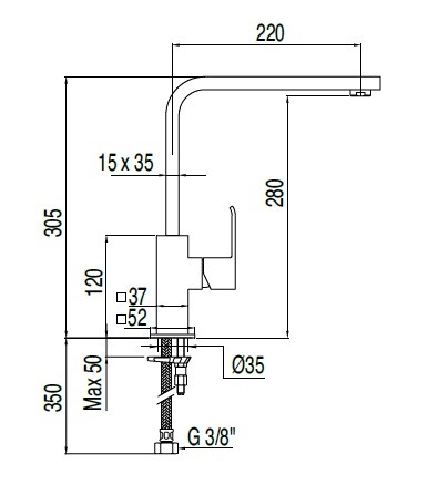 Tres Cuadro bateria umywalkowa wysoka perlator chrom 1.06.604