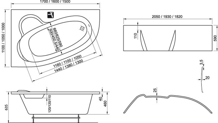 Ravak Asymmetric 150x100 obudowa panel czołowy do wanny PRAWY