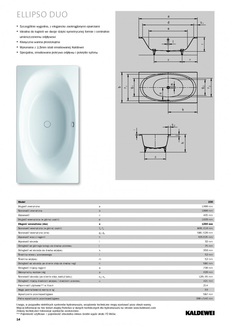 Kaldewei Ellipso Duo wanna prostokątna 190x100 biały model 230 2860 0001 0001