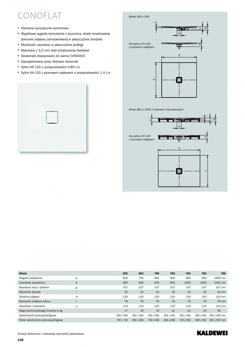 Kaldewei Conoflat brodzik prostokątny z nośnikiem styropianowym 75x90 model 853-2 4669 4804 0001