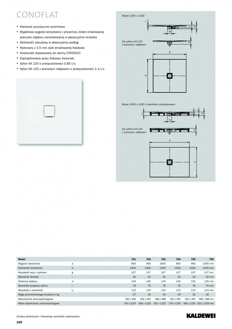 Kaldewei Conoflat brodzik prostokątny płaski 80x130 model 791-1 4661 0001 0001