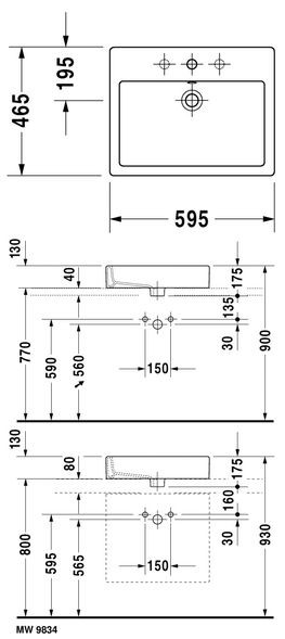 Duravit Vero umywalka stawiana na blat 60 59,5x46,5 szlifowana biały alpin 0452600000