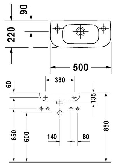 Durvit D-Code umywalka mała 50cm 50x22 biały alpin 07065000082