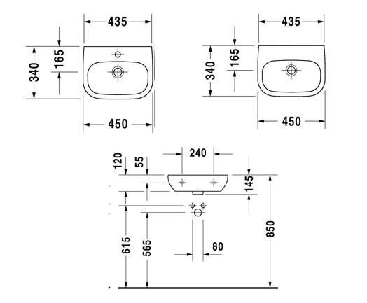 Durvit D-Code umywalka mała Med 45cm 45x34 biały alpin 07074500002