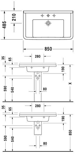 Duravit Starck 3 umywalka 85cm 85x48,5 biały alpin wondergliss 03048000001