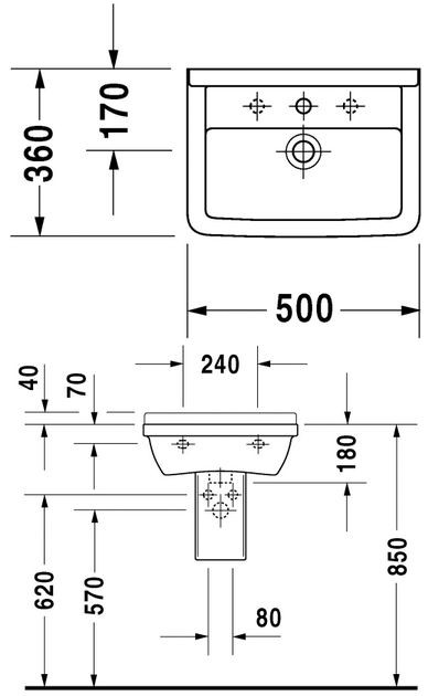 Duravit Starck 3 umywalka 50cm 50x36 biały alpin wondergliss 03005000001