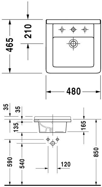 Duravit Starck 3 umywalka wpuszczana w blat 48cm 48x46,5 biały alpin wondergliss 03034800221