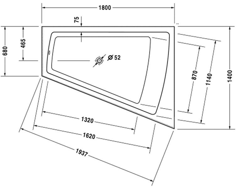 Duravit Paiova wanna asymetryczna 180cm 180x140 z obudową i stelażem prawa biały alpin 700269000000000