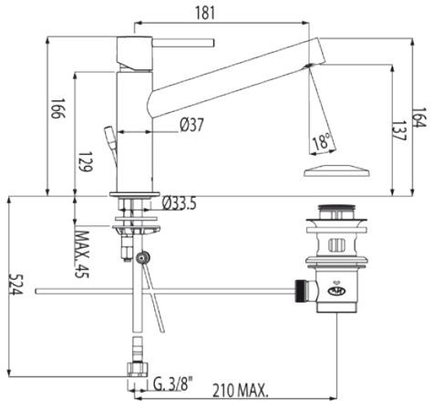 Tres Max bateria umywalkowa perlator z korkiem chrom 062.203.01.D