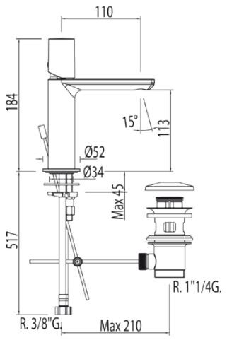 Tres Max bateria umywalkowa perlator z korkiem chrom 061.103.02.D