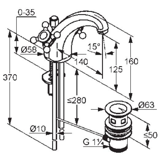 Kludi Adlon dwuuchwytowa bateria umywalkowa z korkiem chrom 51 010 05 20