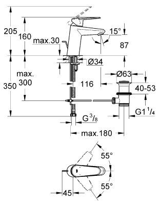 Grohe Eurodisc Cosmopolitan bateria umywalkowa z korkiem chrom 3319020E