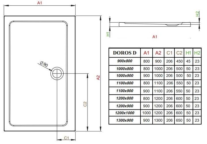 Radaway Doros D brodzik prostokątny płaski 120x90 SDRD1290-01