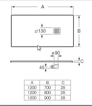 Roca Terran brodzik prostokątny 120x70 z syfonem konglomerat stonex szary łupek AP014B02BC01200