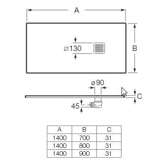 Roca Terran brodzik prostokątny 140x80 z syfonem konglomerat stonex czarny AP0157832001400