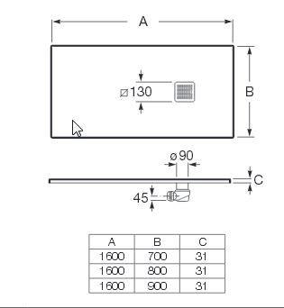 Roca Terran brodzik prostokątny 160x90 z syfonem konglomerat stonex szary łupek AP0164038401200