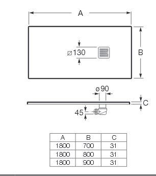 Roca Terran brodzik prostokątny 180x70 z syfonem konglomerat stonex czarny AP017082BC01400