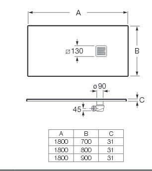 Roca Terran brodzik prostokątny 180x80 z syfonem konglomerat stonex czarny AP0170832001400