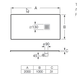 Roca Terran brodzik prostokątny 200x100 z syfonem konglomerat stonex czarny AP017D03E801400