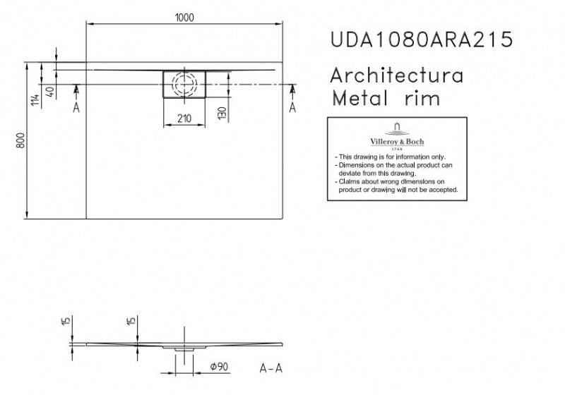 Villeroy&Boch Architectura Metalrim brodzik prostokątny 100x80 biały weiss alpin UDA 1080 ARA 215GV-01