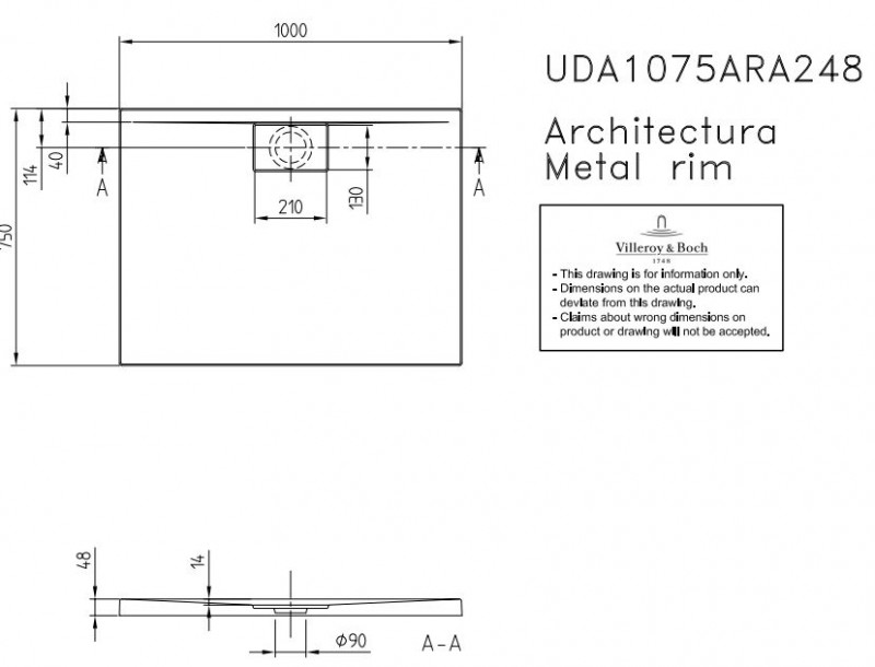 Villeroy&Boch Architectura Metalrim brodzik prostokątny 100x75 biały weiss alpin UDA 1075 ARA 248GV-01