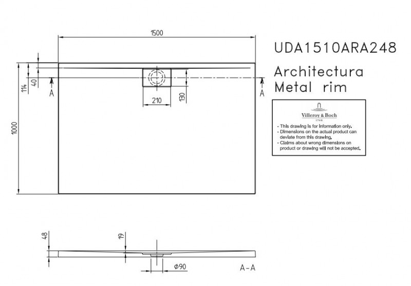 Villeroy&Boch Architectura Metalrim brodzik prostokątny 150x100 biały weiss alpin UDA 1510 ARA 248GV-01