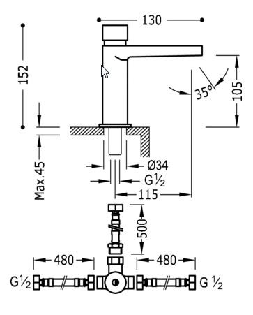 Tres Class bateria umywalkowa mieszająca z ogranicznikiem czasowym chrom 205.112.02