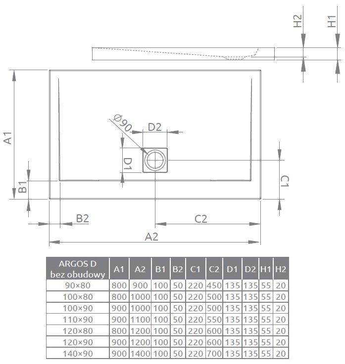 Radaway Argos D brodzik prostokątny płaski 150x90 4ADN915-01