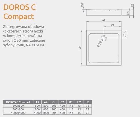 Radaway Doros D Compact brodzik prostokątny płaski 100x90 SDRD1090-05