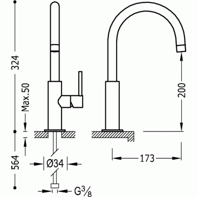 Tres Study Exclusive bateria umywalkowa średnio wysoka bez korka chrom  262.904.02