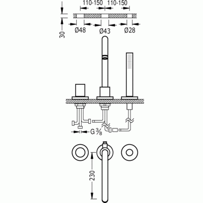 Tres Study Exclusive bateria wannowa trzyotworowa chrom 262.150.01