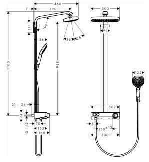 Hansgrohe Raindance Select E 300 2jet komplet prysznicowy z termostatem i deszczownicą biały/chrom 27126400