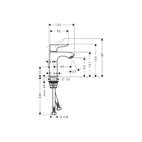 Hansgrohe Metris E2 bateria umywalkowa 100 bez korka chrom 31186000