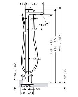 Hansgrohe Metris E2 bateria wannowa wolnostojąca chrom 31471000