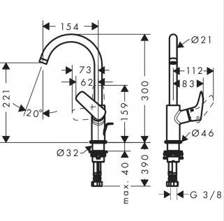 Hansgrohe Logis 210 bateria umywalkowa bez korka chrom 71131000