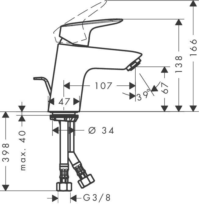 Hansgrohe Logis 70 bateria umywalkowa bez korka chrom 71071000