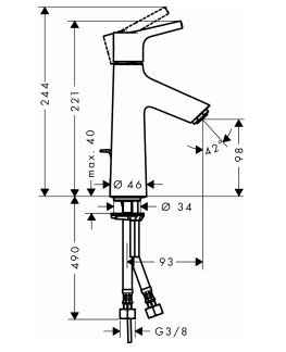 Hansgrohe Talis S bateria umywalkowa z korkiem chrom 72020000