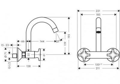 Hansgrohe Logis Classic bateria kuchenna dwuuchwytowa ścienna chrom 71286000