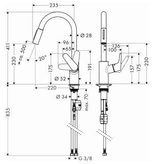 Hansgrohe Focus bateria kuchenna z wyciąganą wylewką z przełącznikiem stal szlachetna - optyczny 31815800