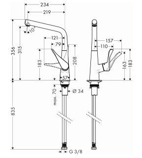 Hansgrohe Metris bateria kuchenna z obrotową wylewką stalowy 14822800