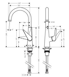 Hansgrohe Talis S bateria kuchenna z obrotową wylewką stalowy 72810800