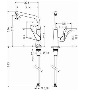 Hansgrohe Metris bateria kuchenna z obrotową wylewką podokienna chrom 14823000