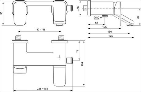 Ideal Standard Tonic II bateria wannowa ścienna A6338AA