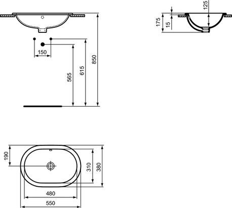 Ideal Standard Connect umywalka wpuszczana w blat 55x38 cm z otworem na baterię E504701