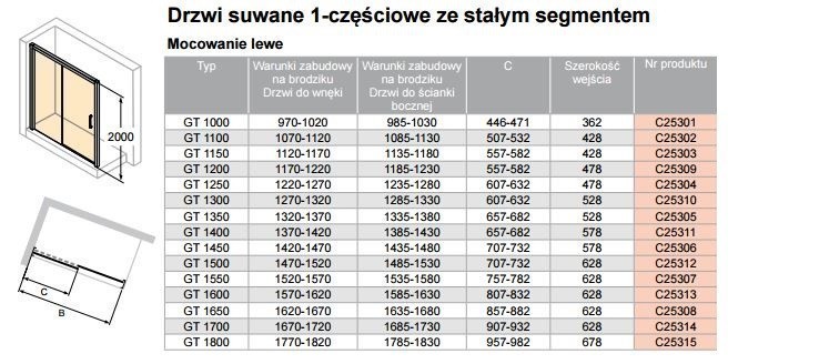 Huppe Classics 2 EasyEntry drzwi suwane wersja lewa 160 cm 1-cz. wys.200 srebrny połysk przeźroczyste C25313.069.321