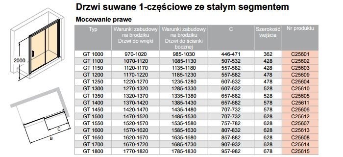 Huppe Classics 2 EasyEntry drzwi suwane wersja prawa 115 cm 1-cz. wys. 200 cm srebrny połysk przeźroczyste C25603.069.321