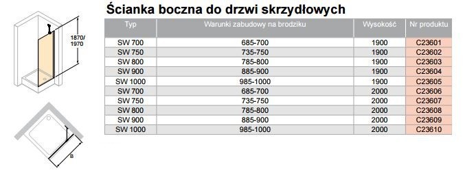 Huppe Classics 2 ścianka boczna do drzwi skrzydłowych 90cm wys. 190 cm srebrny połysk przeźroczyste C23604.069.321