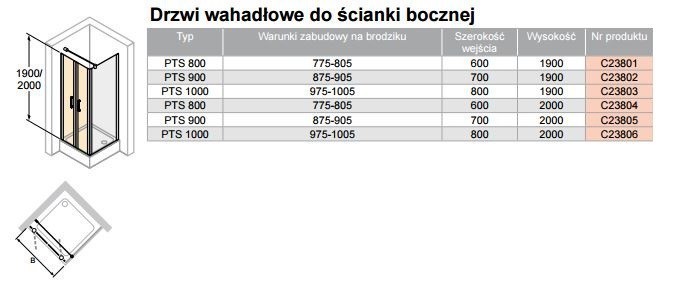 Huppe Classics 2 drzwi wahadłowe do ścianki bocznej 100cm wys. 200 cm srebrny połysk przeźroczyste C23806.069.321