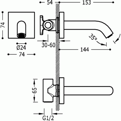 Tres Block System wylewka wannowa 15cm perlator chrom 210.181.07