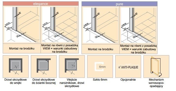 Huppe Design Pure drzwi skrzydłowe do wnęki lub ścianki 80cm wys. 190 cm srebrny matowy przeźroczyste 8P0601.087.321